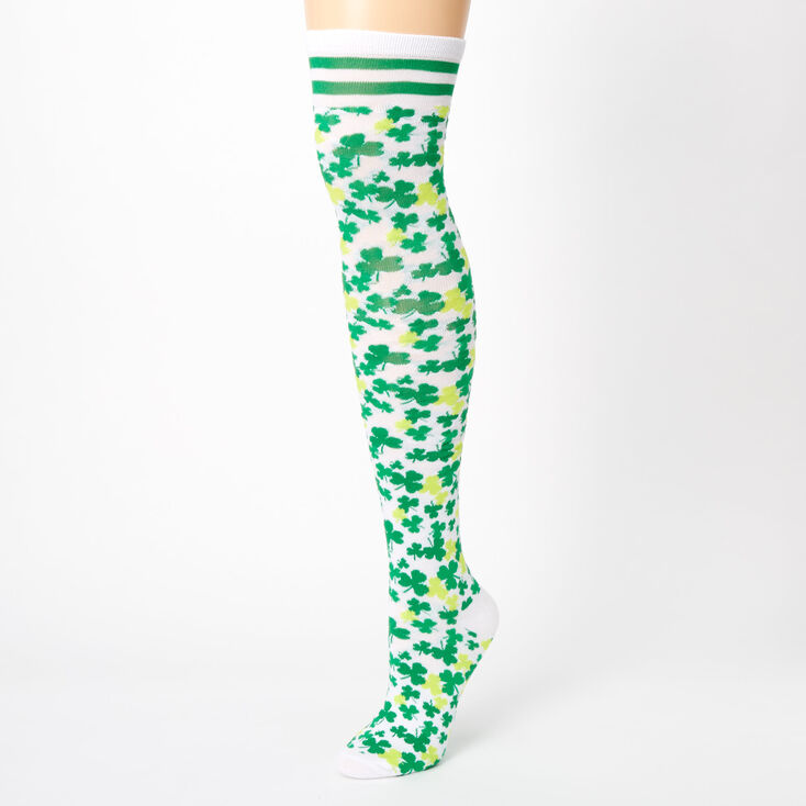 St. Patricks Day Shamrock Over the Knee Socks - Green,
