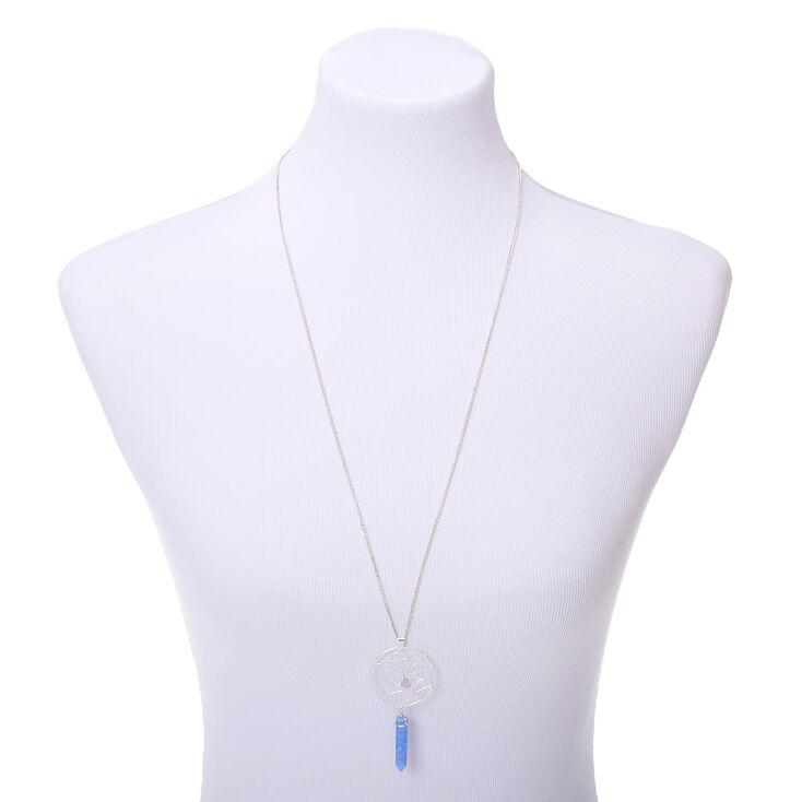 Silver Dreamcatcher Stone Long Pendant Necklace - Periwinkle,