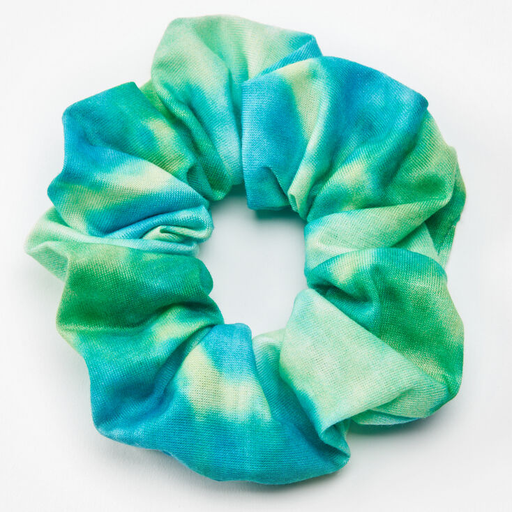 Medium Blue &amp; Green Tie Dye Hair Scrunchie,