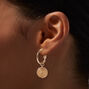 Gold-tone Spiral Disc 10MM Huggie Hoop Earrings ,