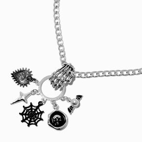 Silver-tone Skeleton Hand Halloween Charm Pendant Necklace,