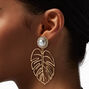 Pearl &amp; Crystal Gold-tone Monstera Leaf 3&quot; Drop Earrings,