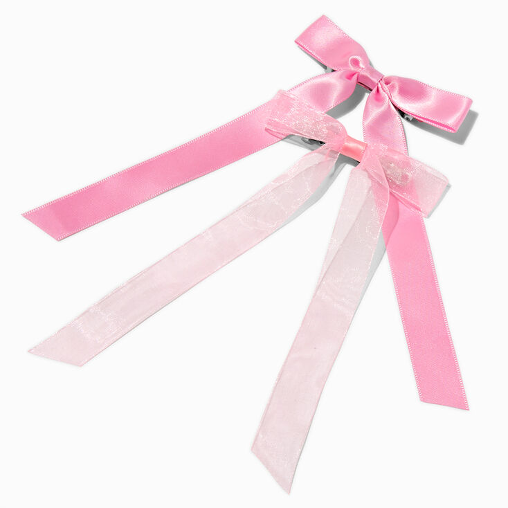 Pink Organza &amp; Sheer Hair Bow Clips - 2 Pack,