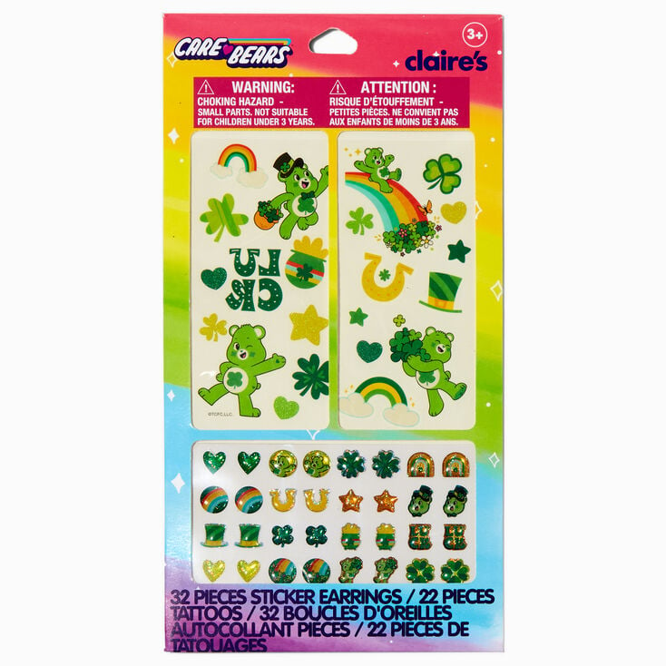 Care Bears&trade; St. Patrick&#39;s Day Stick On Earrings &amp; Tattoos Set,