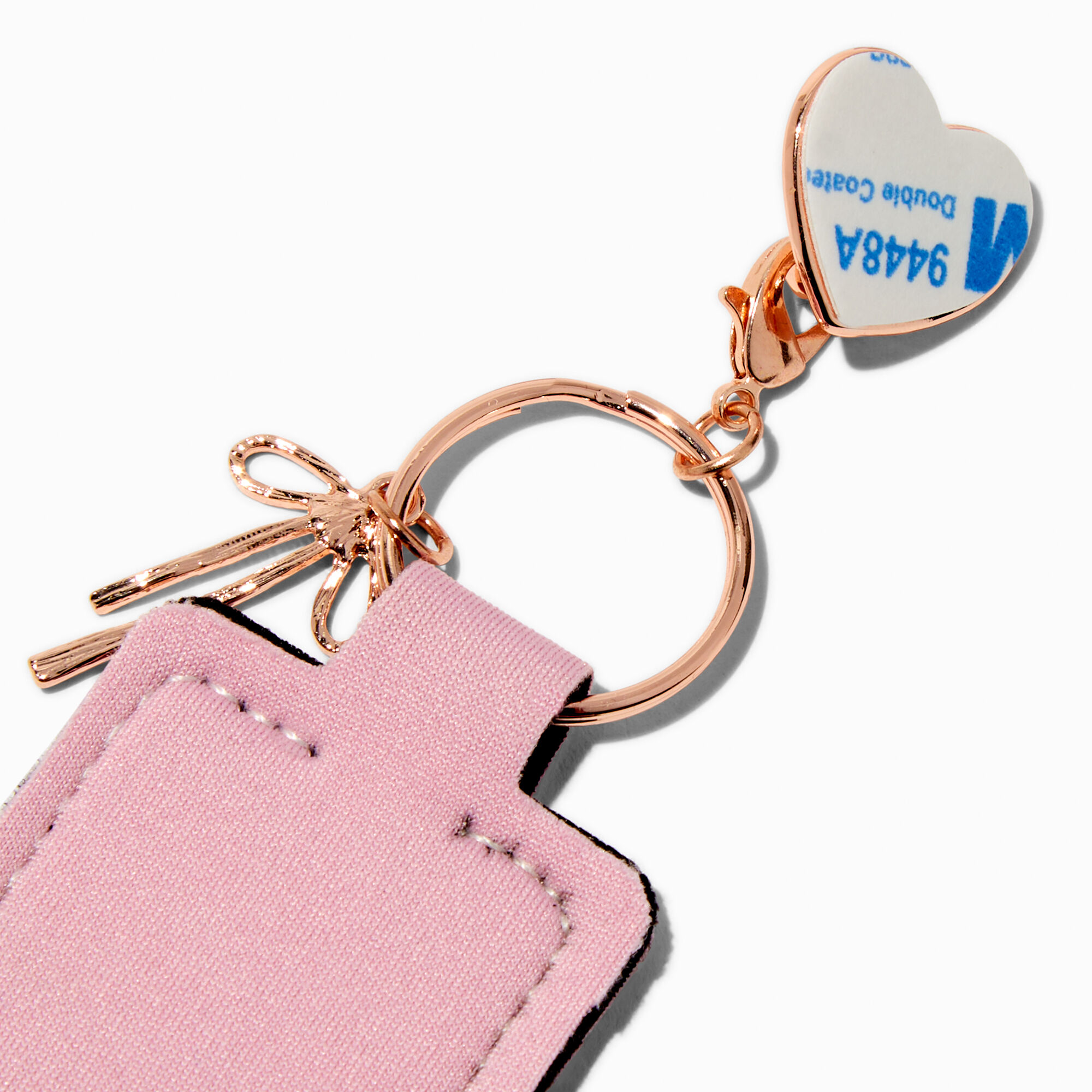 Rose Gold-tone Heart & Bow Pink Lip Balm Holder Sticker Charm