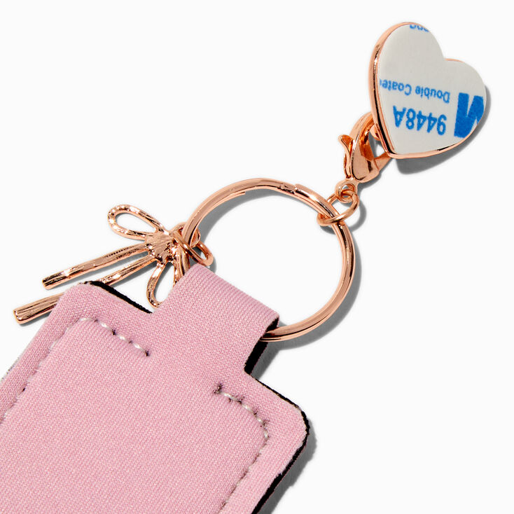 Rose Gold-tone Heart &amp; Bow Pink Lip Balm Holder Sticker Charm,