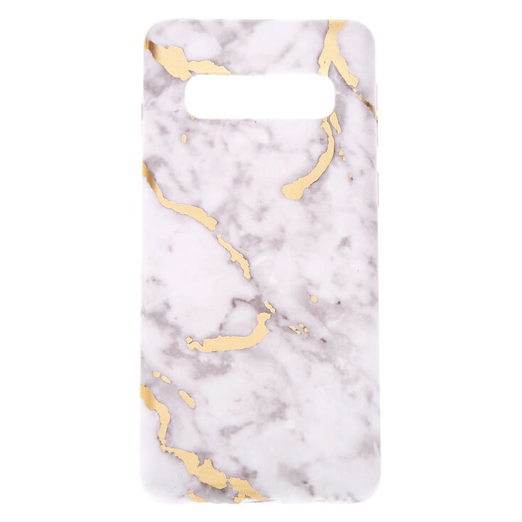 Coque de portable effet marbr&eacute; blanche et couleur dor&eacute; - Compatible avec Samsung Galaxy&nbsp;S10,