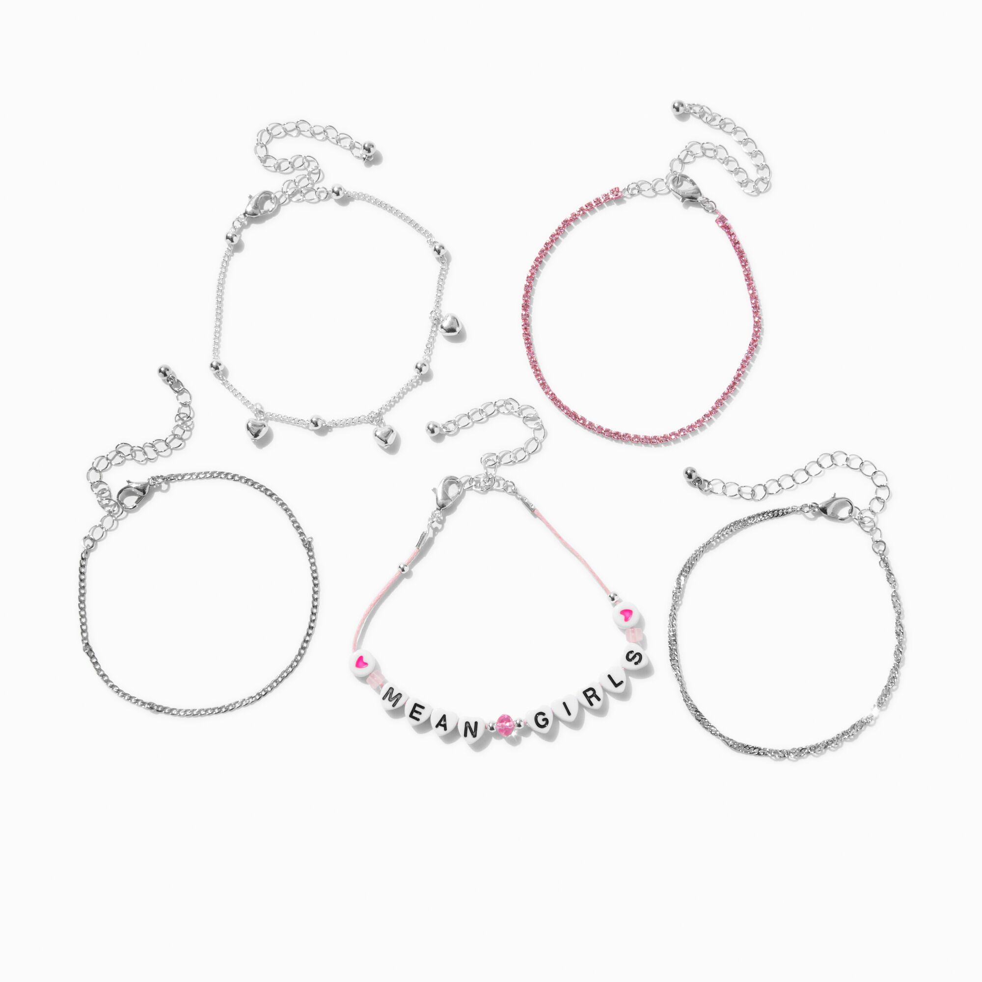 View Mean Girls X Claires Tone Bracelet Set 5 Pack Silver information