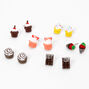 Silver Chocolate Cupcake Stud Earrings - 6 Pack,