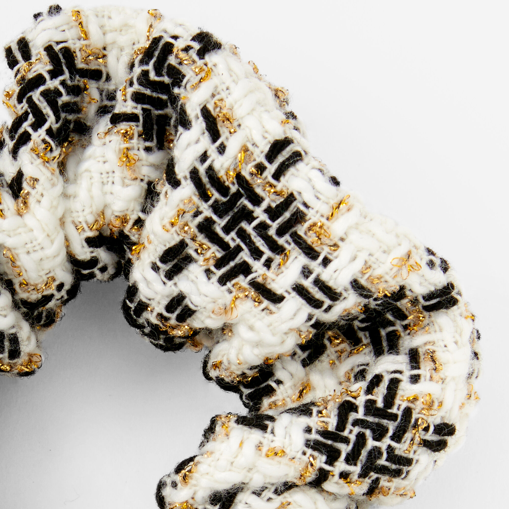 Tweed Hair Scrunchie - White and Gold,