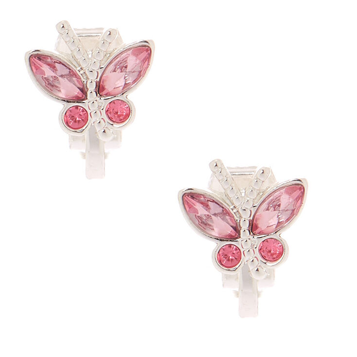 Butterfly Clip On Earrings - Pink,