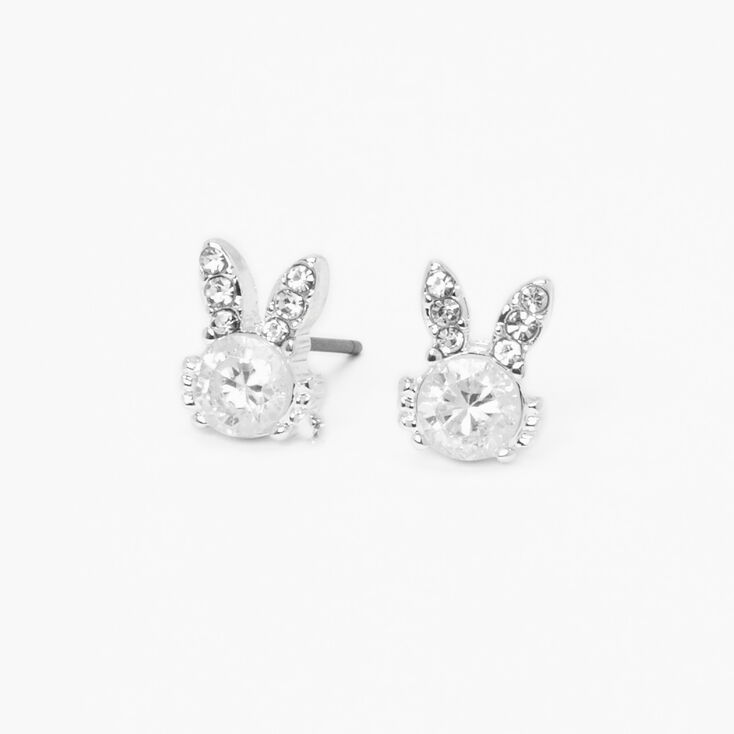 Clous d&#39;oreilles lapine en zircon cubique d&#39;imitation couleur argent&eacute;e,