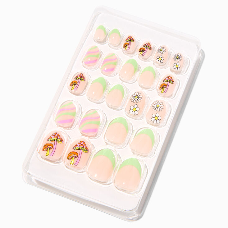 Striped Mushroom Stiletto Press On Vegan Faux Nail Set - 24 Pack,