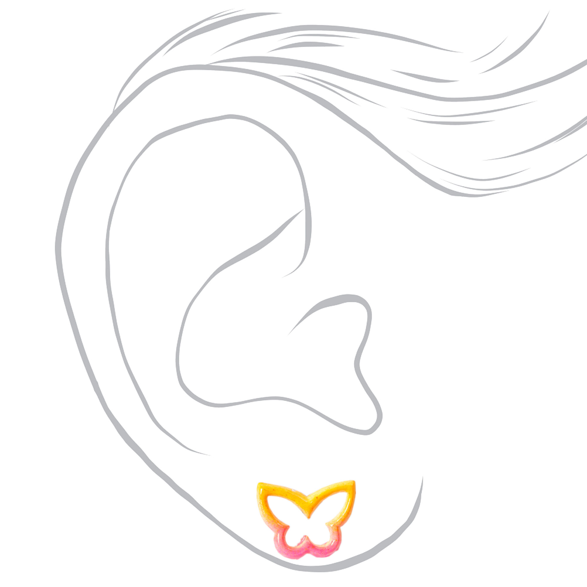 Sterling Silver Butterfly Outline Stud Earrings - Yellow/Pink,