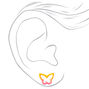 Clous d&#39;oreilles contour papillon couleur argent&eacute;e - Jaune/rose,