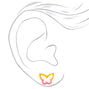Sterling Silver Butterfly Outline Stud Earrings - Yellow/Pink,