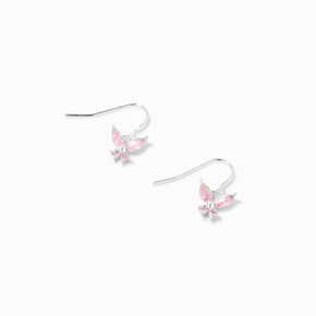 Pink Cubic Zirconia Butterfly 0.5&quot; Drop Earrings,