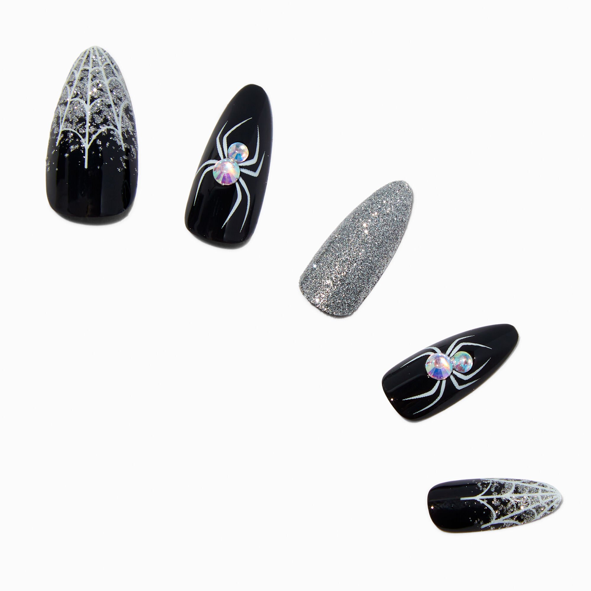 Spiderweb Halloween Squareletto Press On Faux Nail Set - 24 Pack,