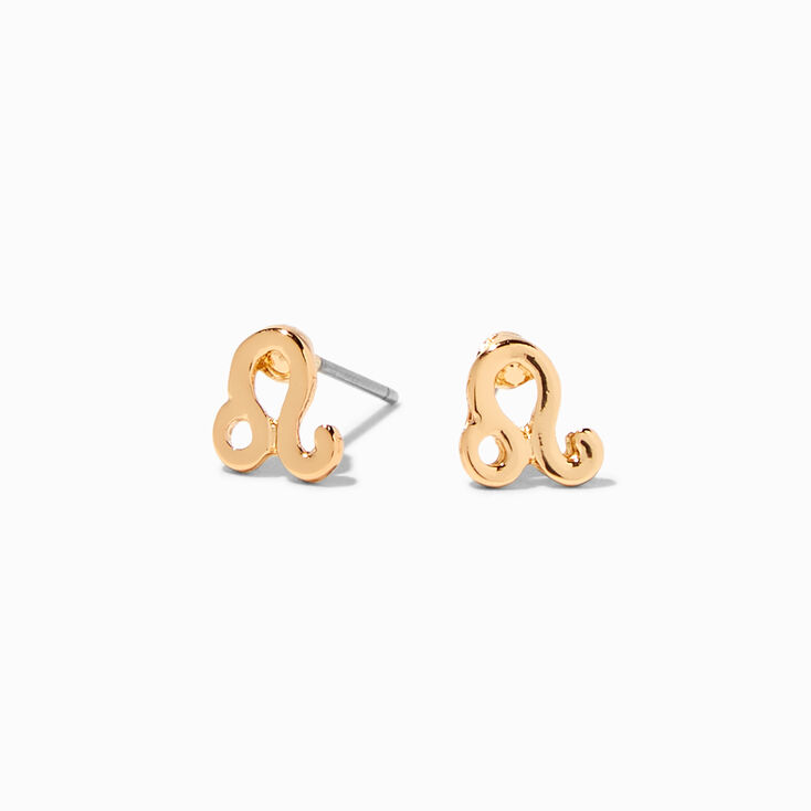 Gold Zodiac Stud Earrings - Leo,