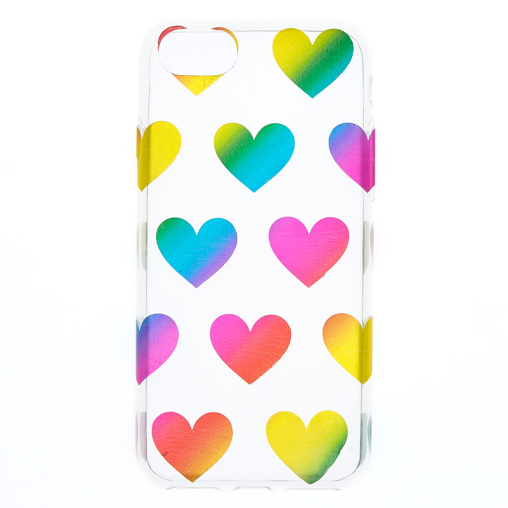 Clear Metallic Rainbow Hearts Phone Case - Fits iPhone 6/7/8,