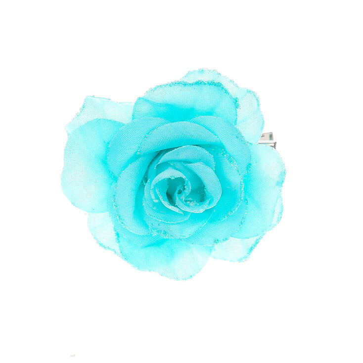 Aqua Glitter Rose Hair Clip,