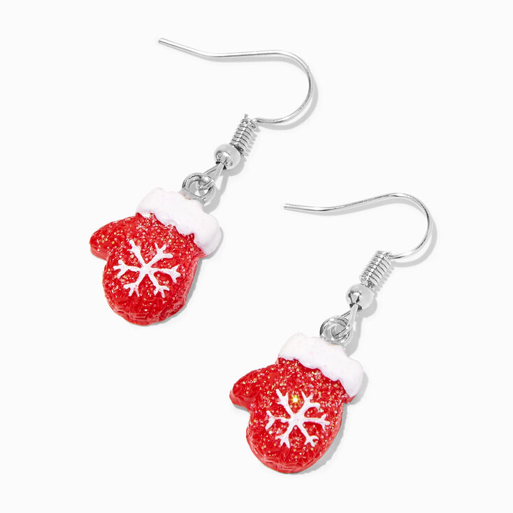 Glitter Snowflake Mittens Drop Earrings,
