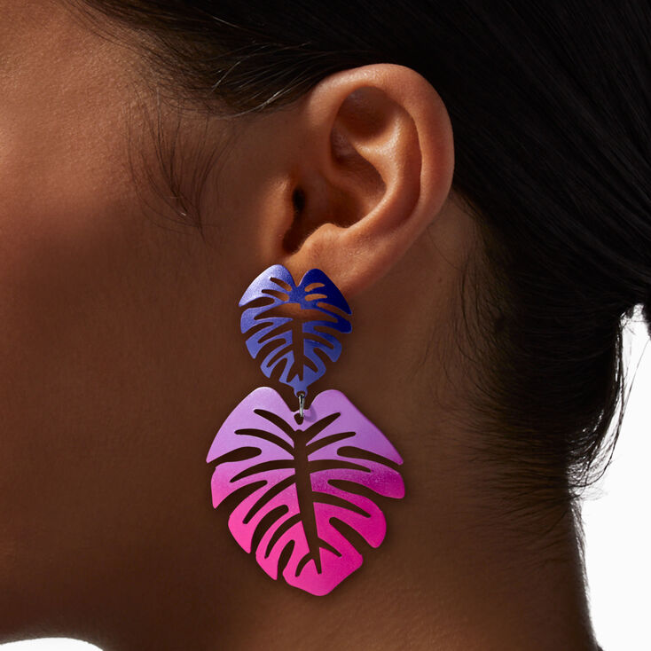 Purple & Pink Monstera Leaf 2.5" Drop Earrings