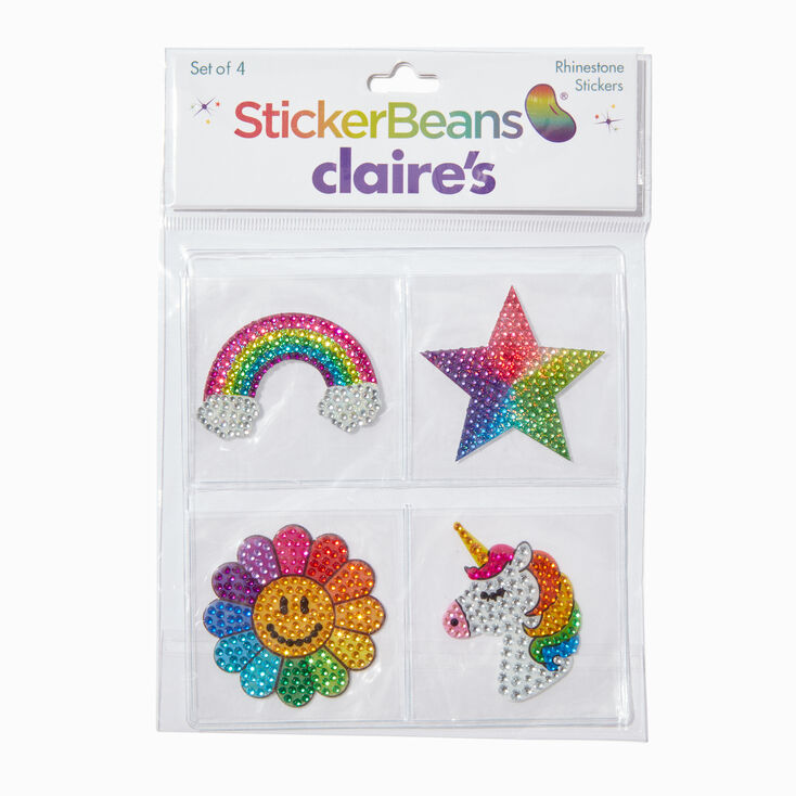 StickerBeans&reg; x Claire&#39;s Rainbow Unicorn Rhinestone Sticker Set - 4 Pack,