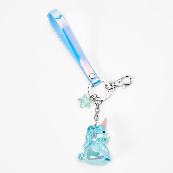 Holographic Blue Unicorn Trio Keyring,