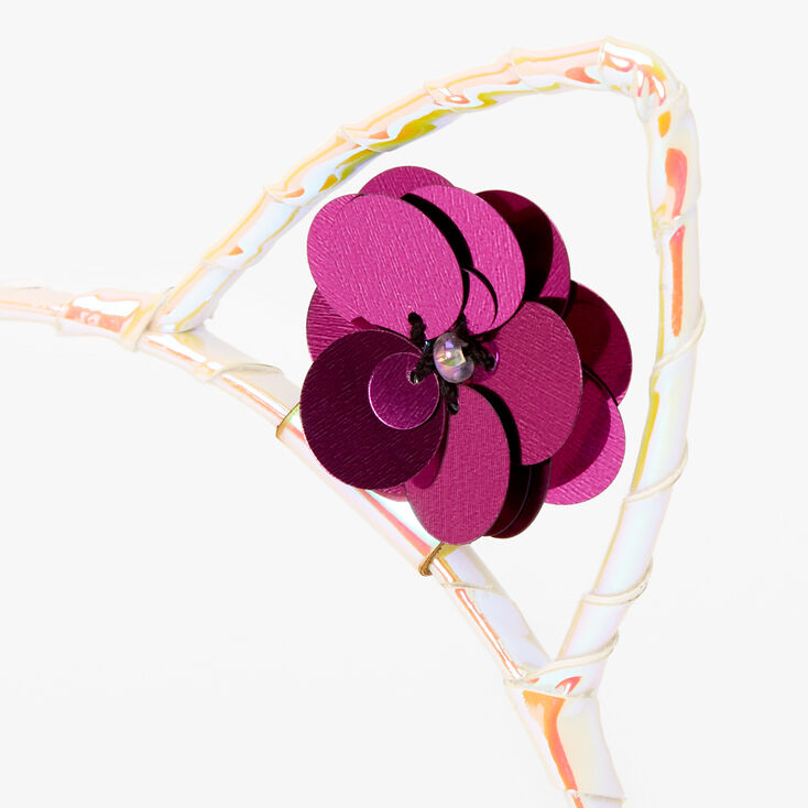 Holographic Sequin Flower Cat Ears Headband - Purple,