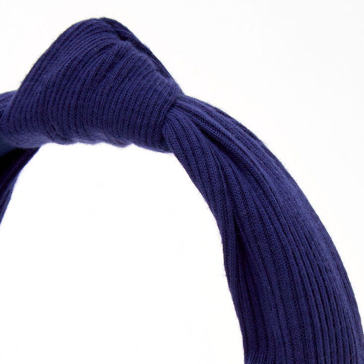 Knotted Ribbed Knit Headband - Navy,