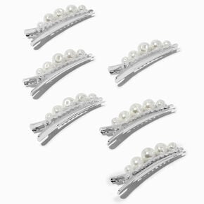 Silver-tone Pearl Embellished Hair Clips - 6 Pack,