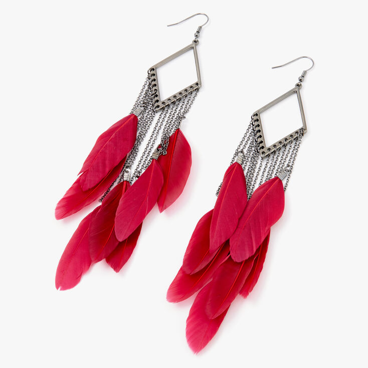 Claire's Pendantes à plumes losange 12,7 cm couleur hématite - Rouge