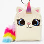 Porte-cl&eacute;s mini sac &agrave; dos visage de chat-licorne &agrave; paillettes - Blanc,