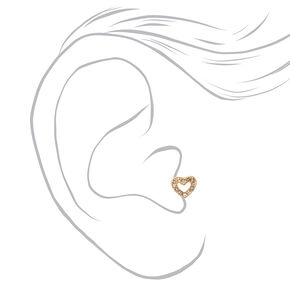 Gold-tone Crown &amp; Heart Mixed Tragus Earrings - 3 Pack,
