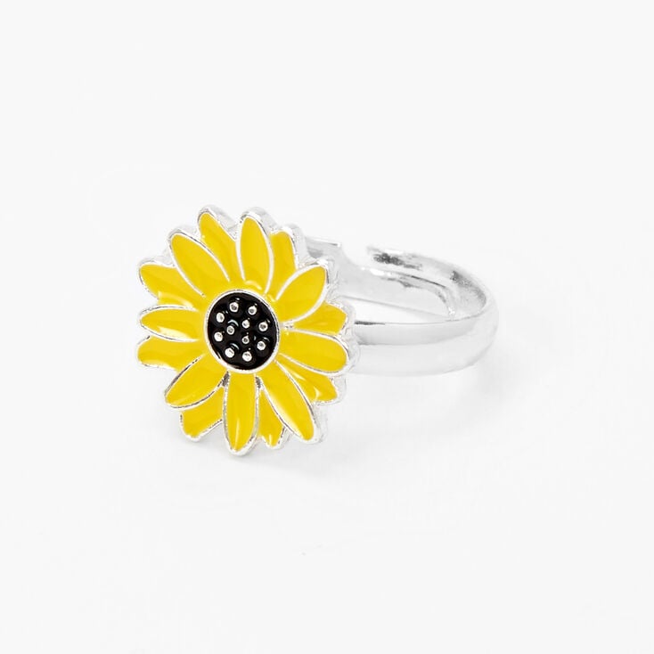 Silver Sunflower Ring - Yellow,