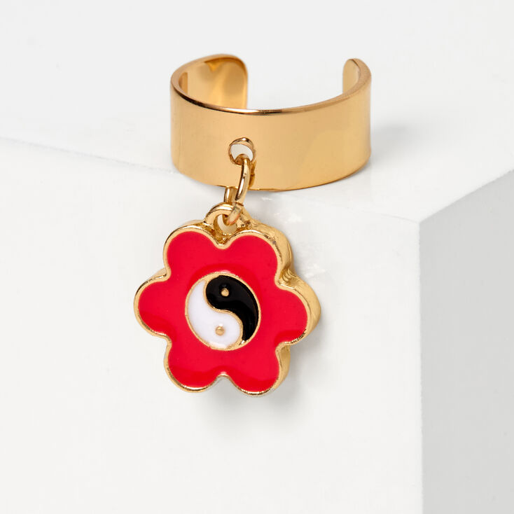 Manchette d&rsquo;oreille breloque fleur yin yang - Rose,