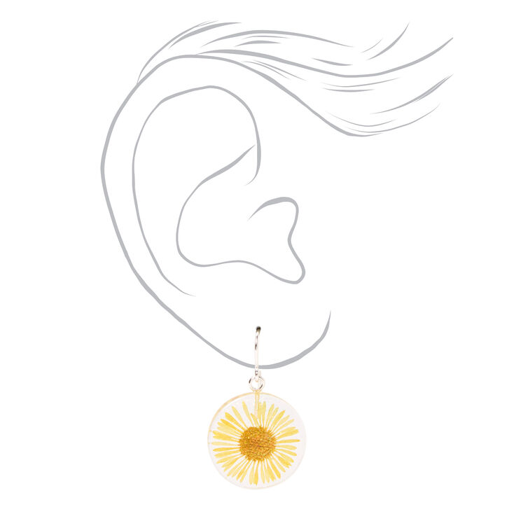 Silver 1&quot; Sunflower Drop Earrings - Yellow,