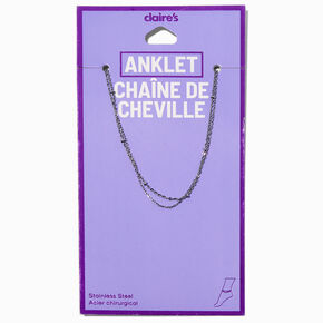 Silver-tone Stainless Steel Multi-Strand Ball Chain Anklet,