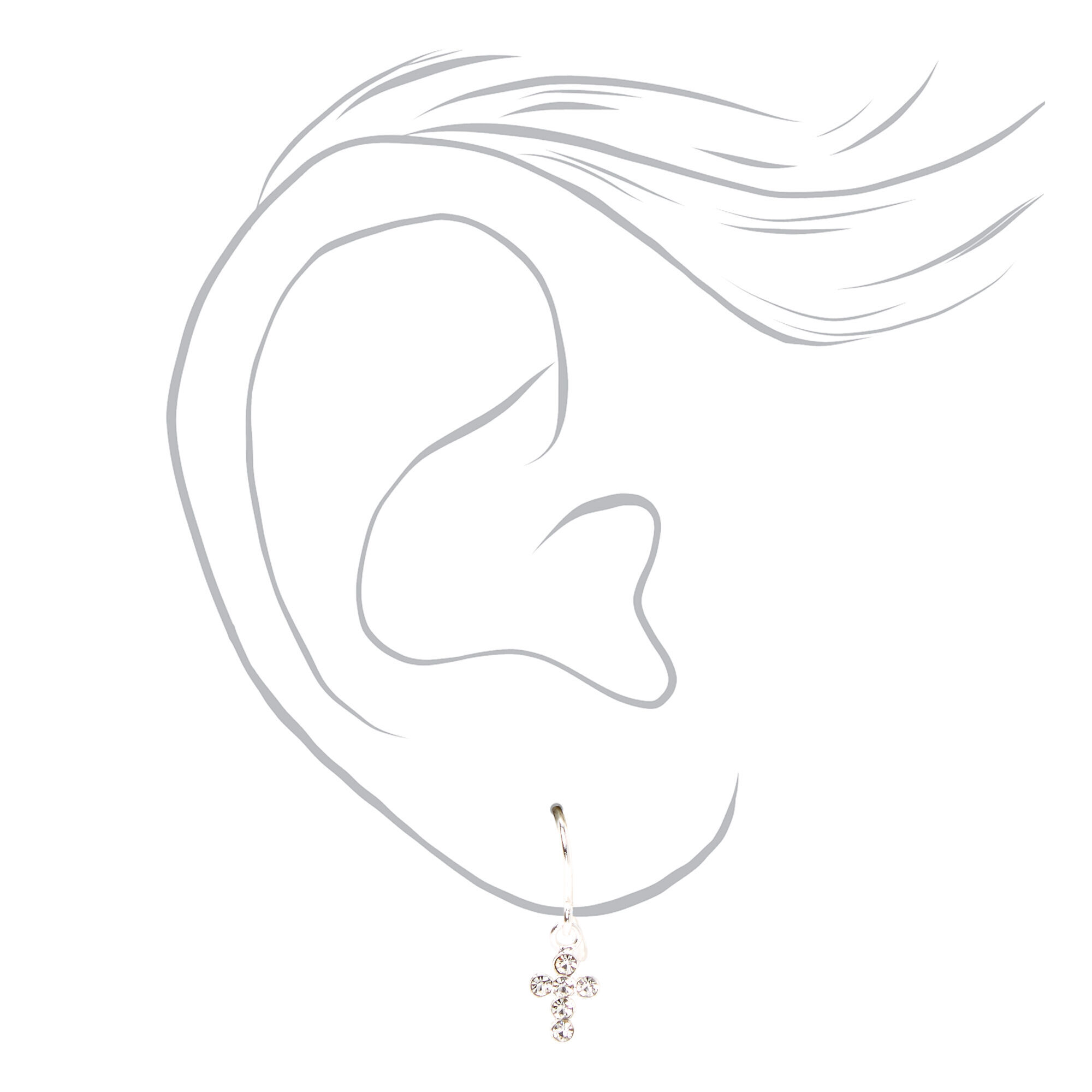 C LUXE by Claire's Sterling Silver Crystal Cross Drop Earrings,