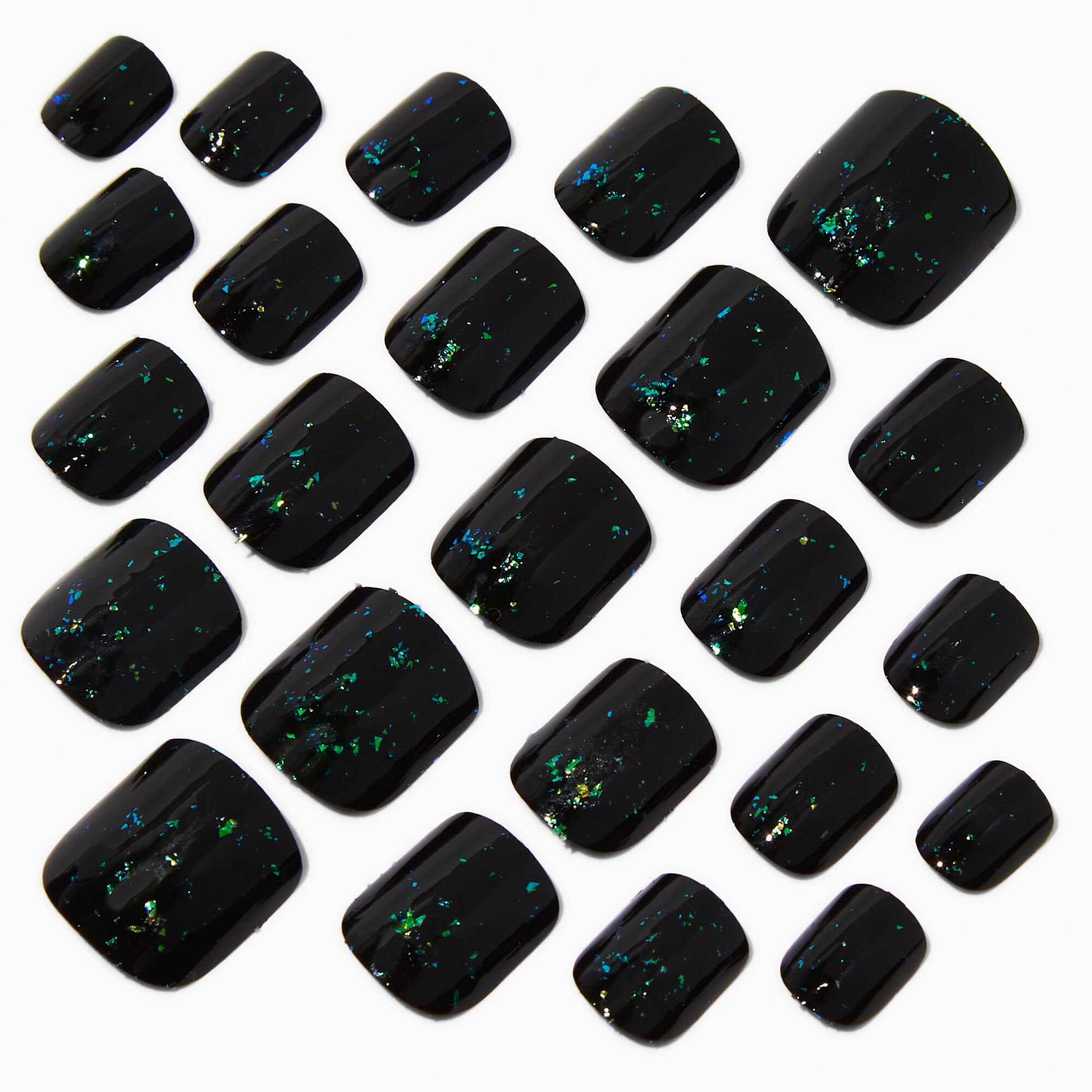 Green Foil Black Square Press On Vegan Faux Nail Set - 24 Pack,