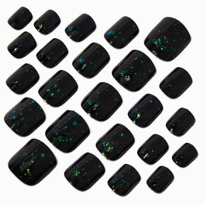 Green Foil Black Square Press On Vegan Faux Nail Set - 24 Pack,