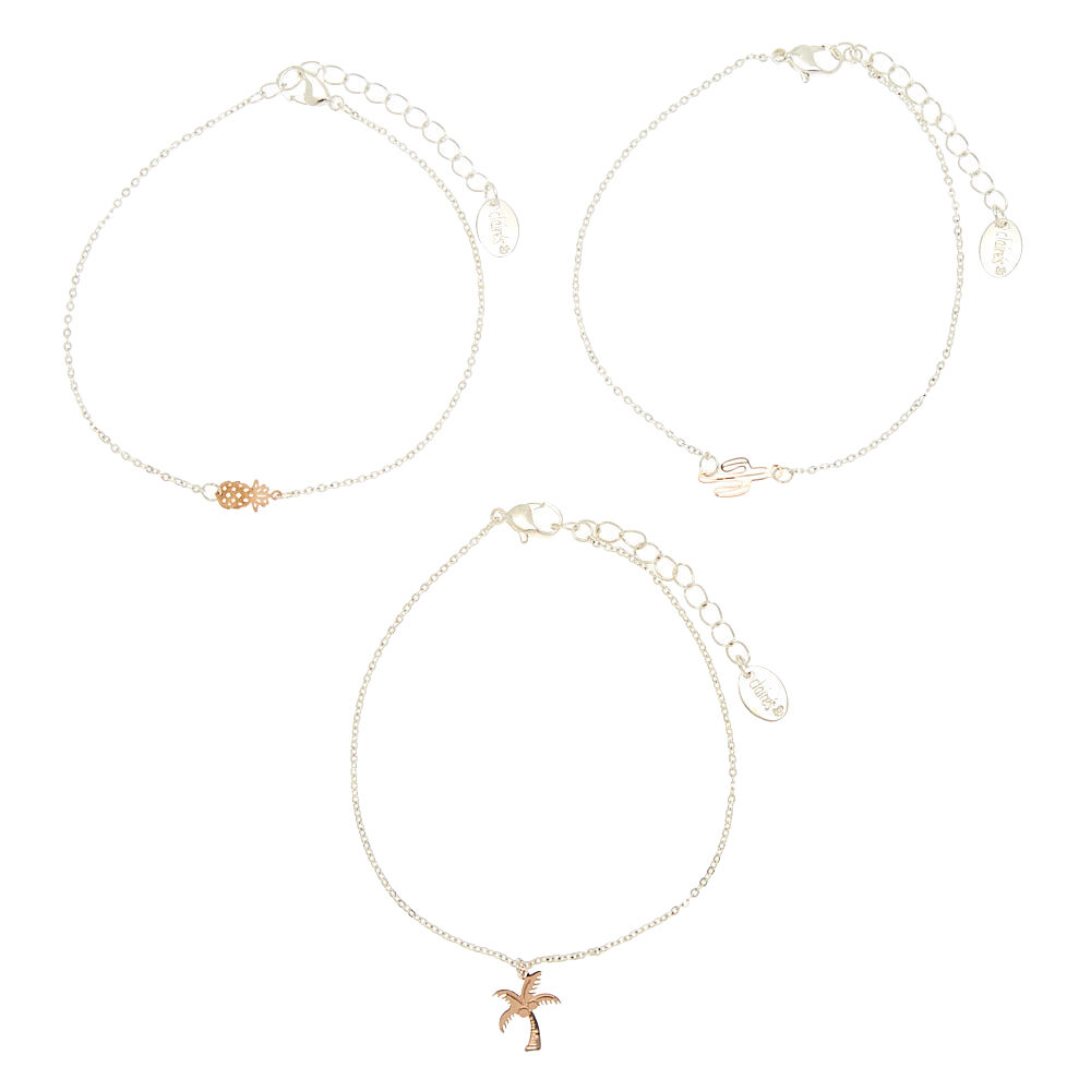Mixed Metal Tropical Anklets - 3 Pack,