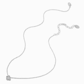 Silver-tone Textured Clover Pendant Necklace,