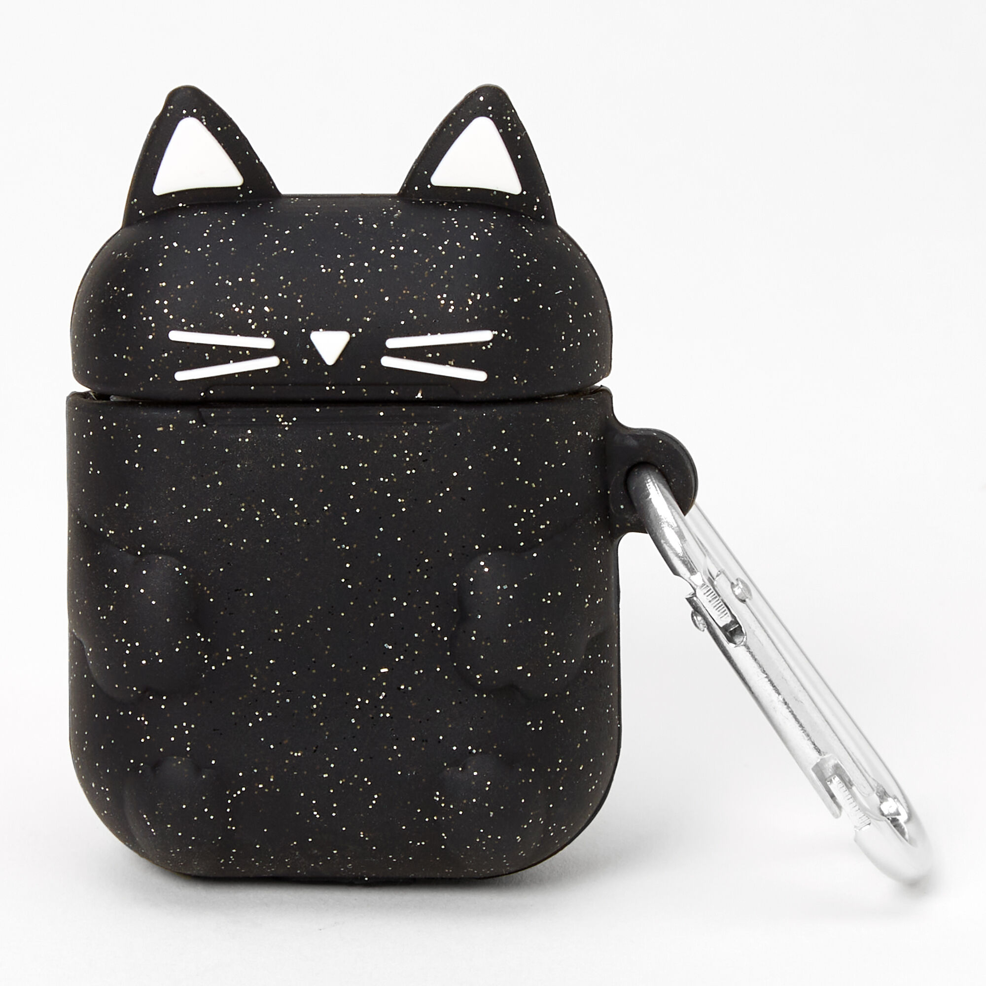 Glitter Black Cat Silicone Earbud Case Cover Compatible With