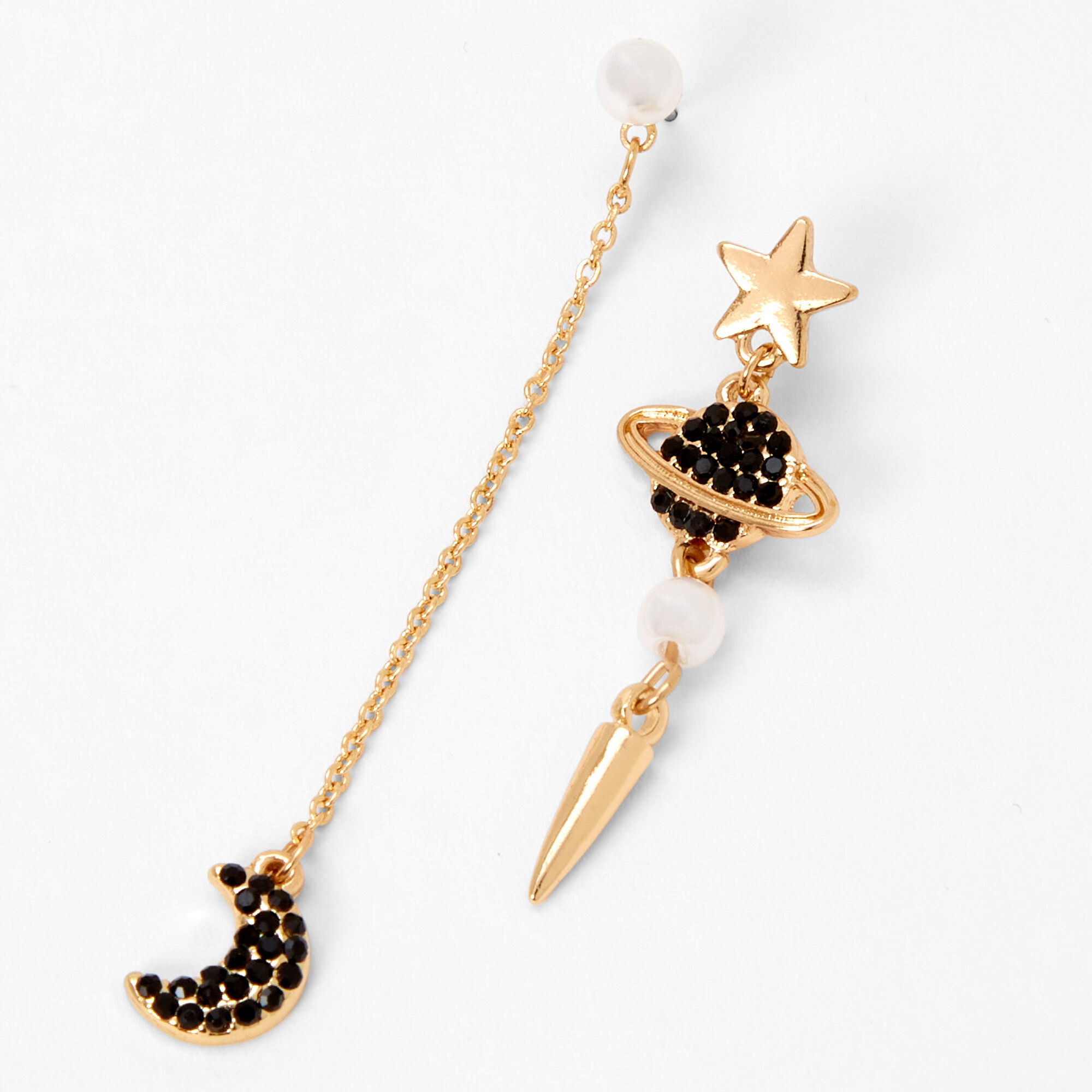 Gold Planet & Moon Linear Drop Earring Set - 2 Pack,