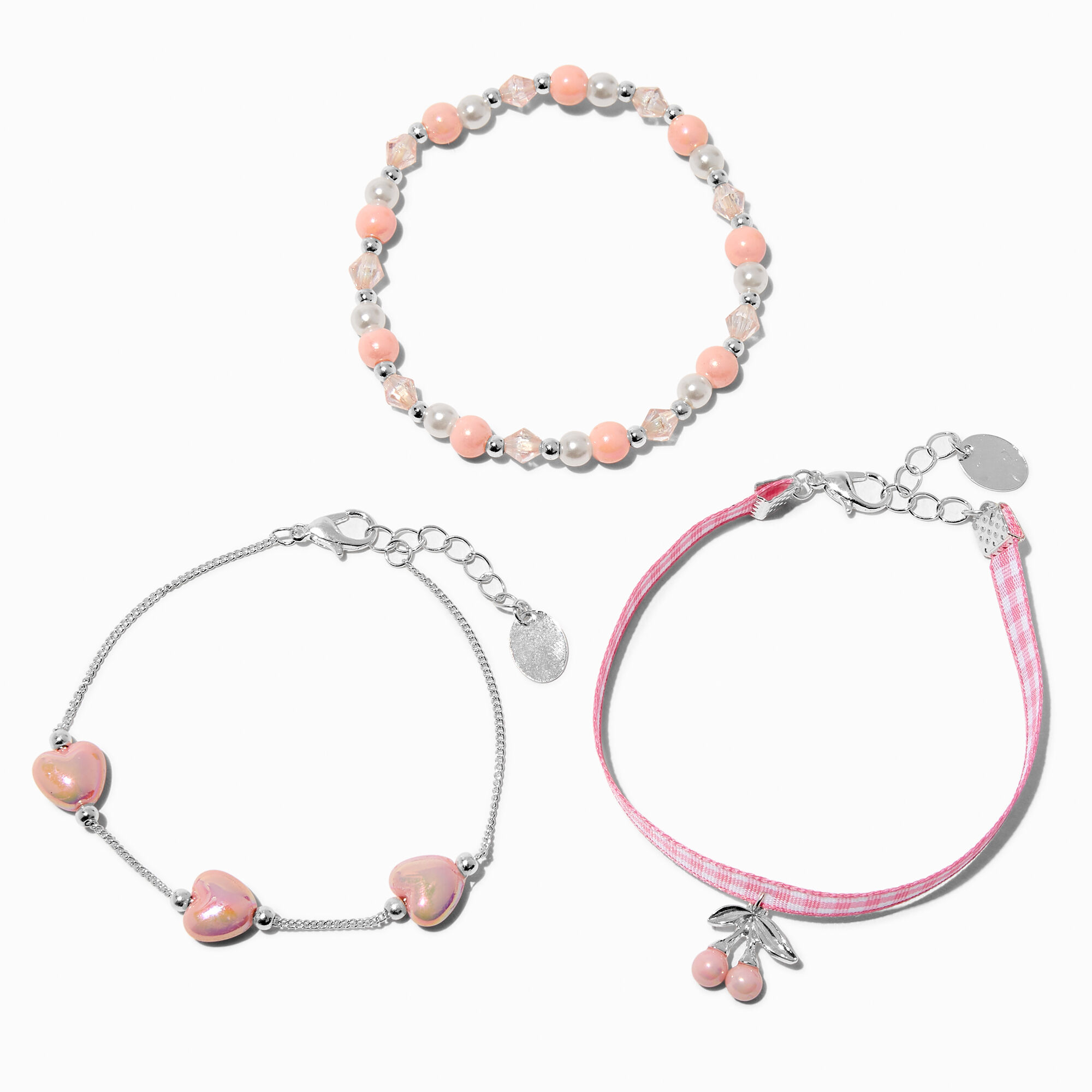 Pink Cherry Beaded Bracelet Set - 3 Pack,