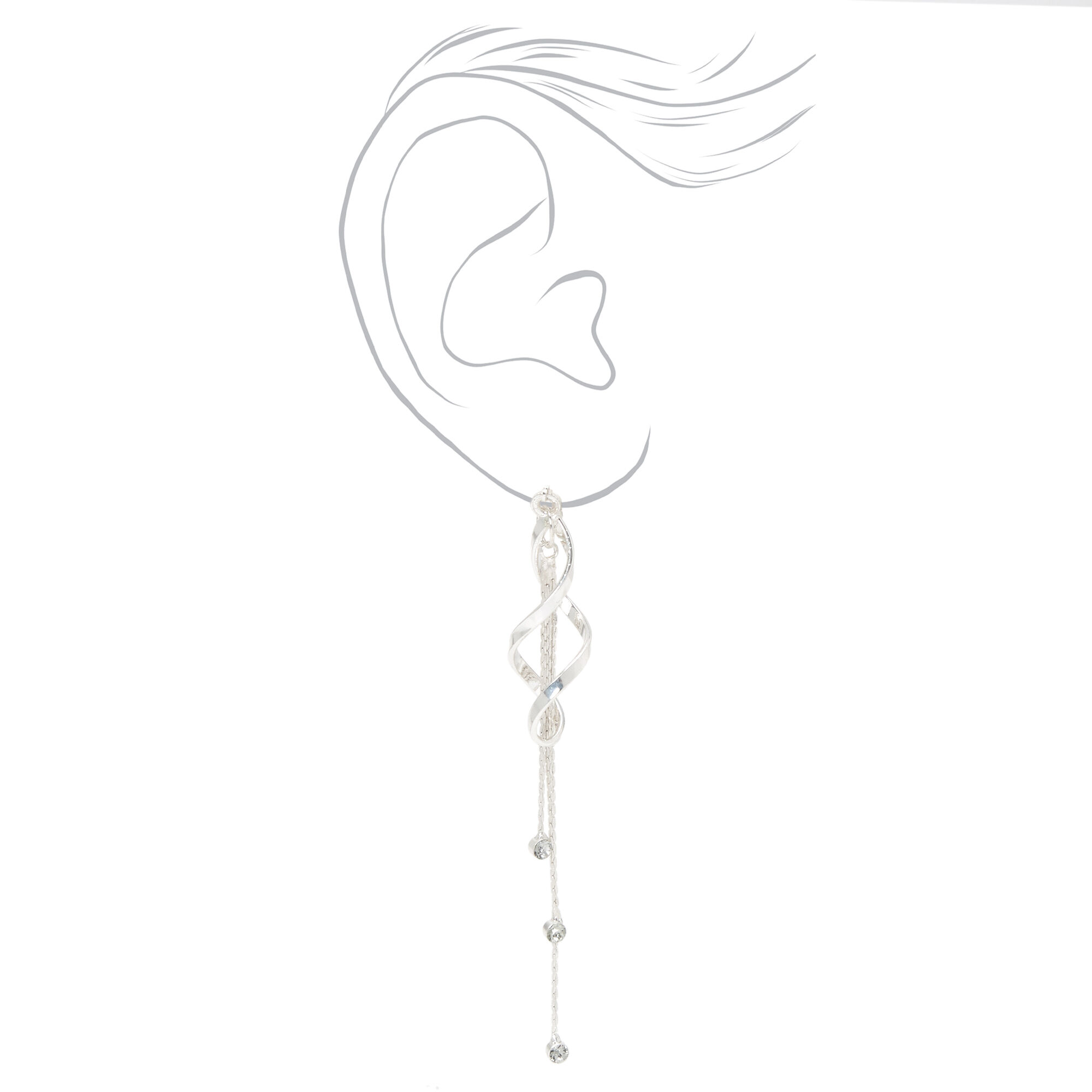 Pendantes à clip ruban et strass 9 cm couleur argentée,