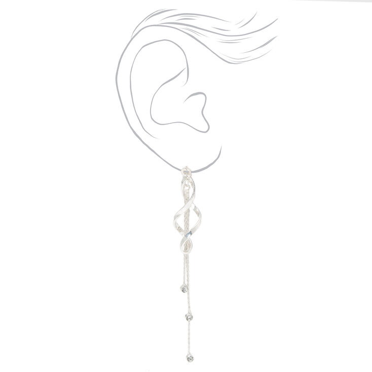 Silver 3.5&quot; Rhinestone Ribbon Clip-On Drop Earrings,