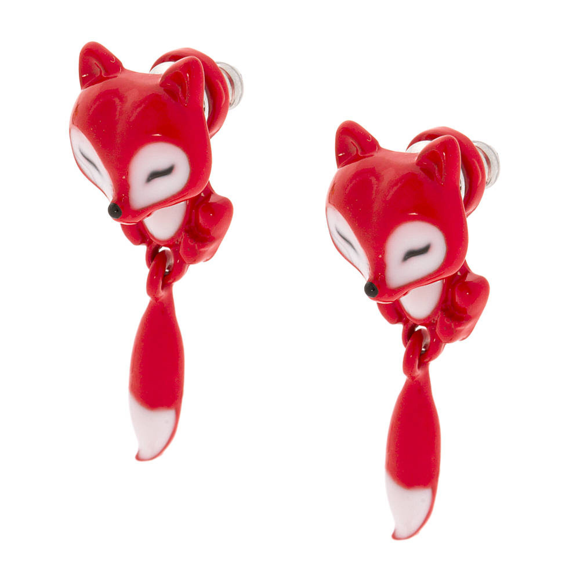 View Claires Small Fox Front Back Earrings Red information